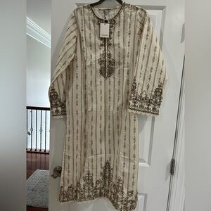 Embroidered Cream and Brown Tunic